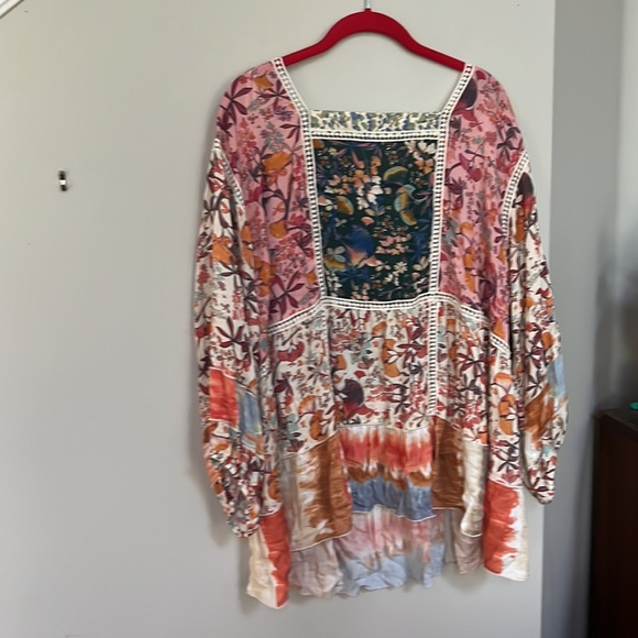 John Mark Plus Size Mixed Print Crochet Trim Square Neck 3/4 Cuff Sleeve - Picture 5 of 14